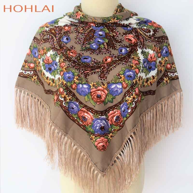 ¡Novedad de ! Bufandas cuadradas cálidas de para mujer, chales de niña estampados con borlas para invierno y otoño, bufanda de Manta: Beige