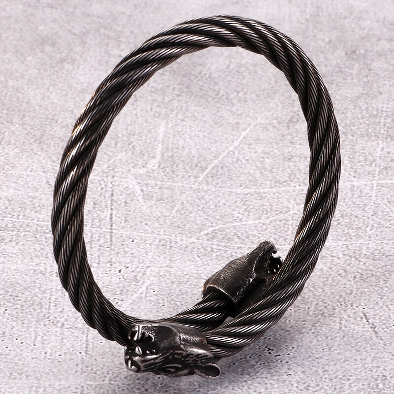 Punk rostfritt stål matt viking varg drake berlock armband man hip hop kabel tråd guld djur manschett armband män smycken