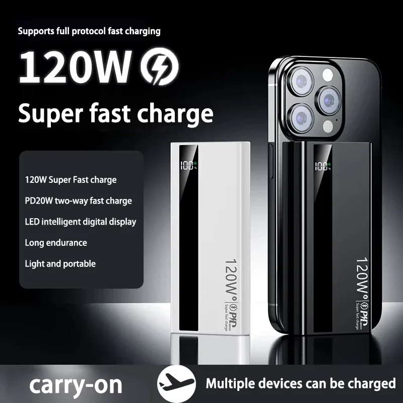 500000 mAh PowerBank mit hoher Kapazität, 120 W, superschnelles Aufladen, tragbare externe Batterie-Powerbank für iPhone Huawei