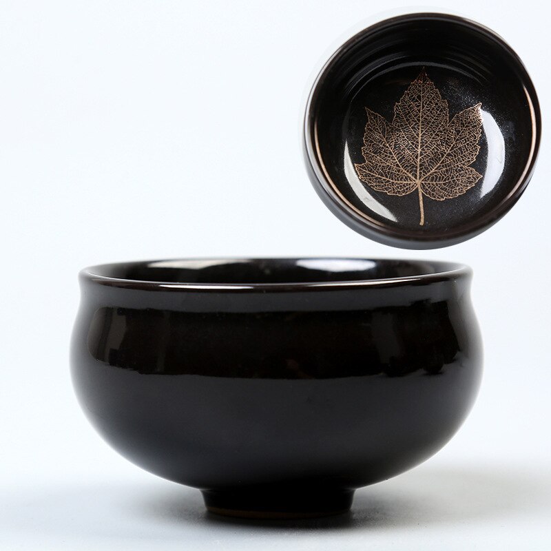 Tasse à thé créative en céramique noir Tianmu tasse à thé papier fleur d'or tasse à haute température avec ménage Kung Fu tasse à thé: A06