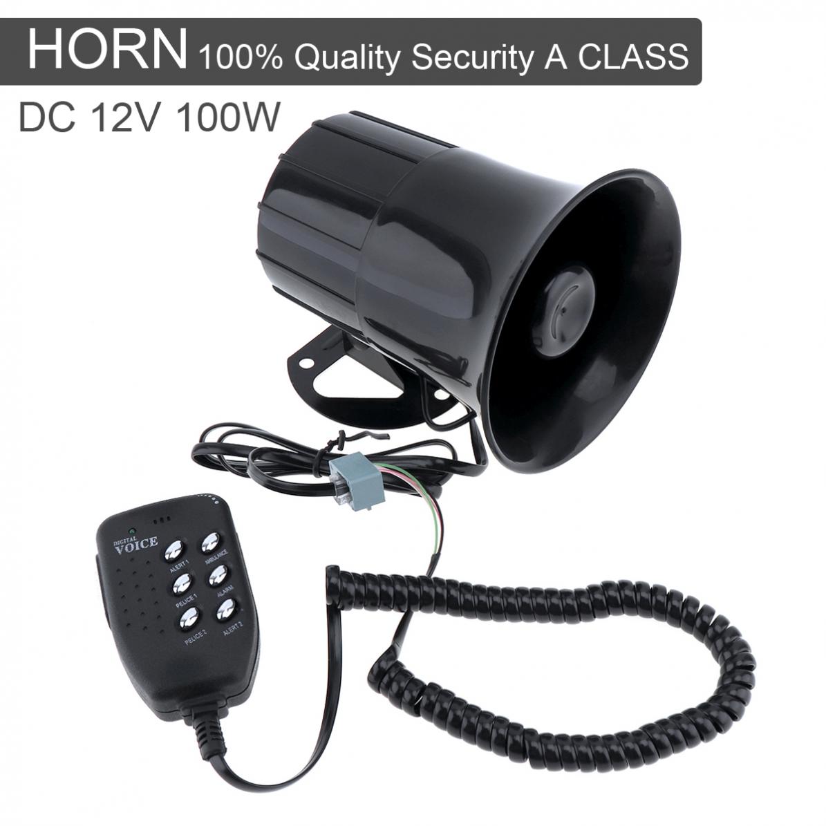 100W 6 Sound Tone Loud Horn Motorcycle Auto Car Truck Vehicle Speaker Warning Alarm Siren Police Fire Ambulance Horn Loudspeaker