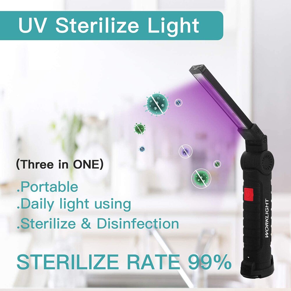 265nm UV Led Light, Portable and Foldable Ultraviolet Black Light with USB Charging and Three-in-One Function for Household