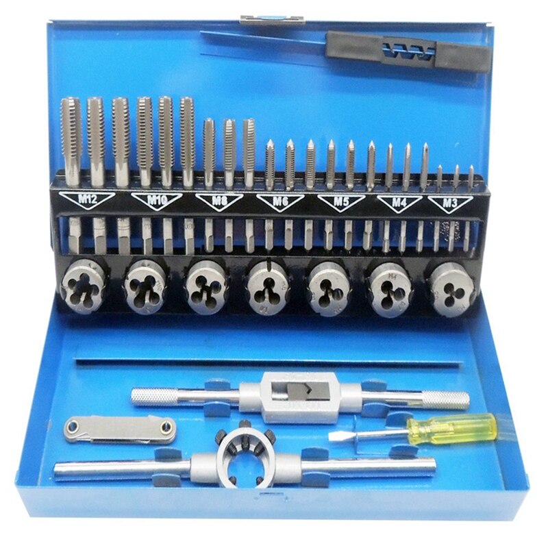 HLZS-32Pc M3-M12 Metric Tap And Die Set Manual Tapping Tool Thread Tap Die Wrench Set: Default Title