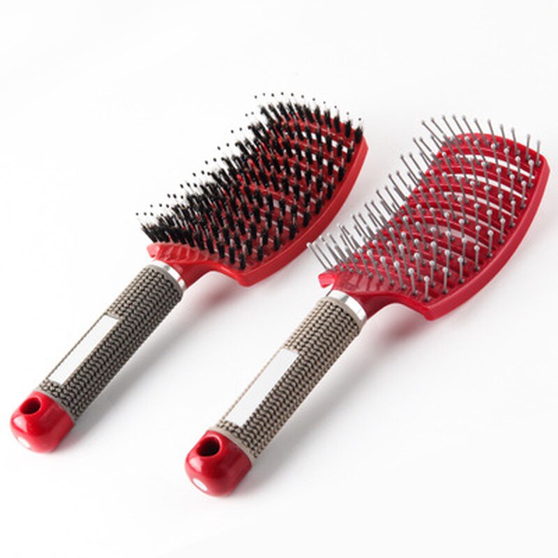 Boar Hair Brush Hair Comb Curved Vented Styling Hairbrush Detangling Thick Hair Massage Blow Drying Brush Hairbush Comb for Hair