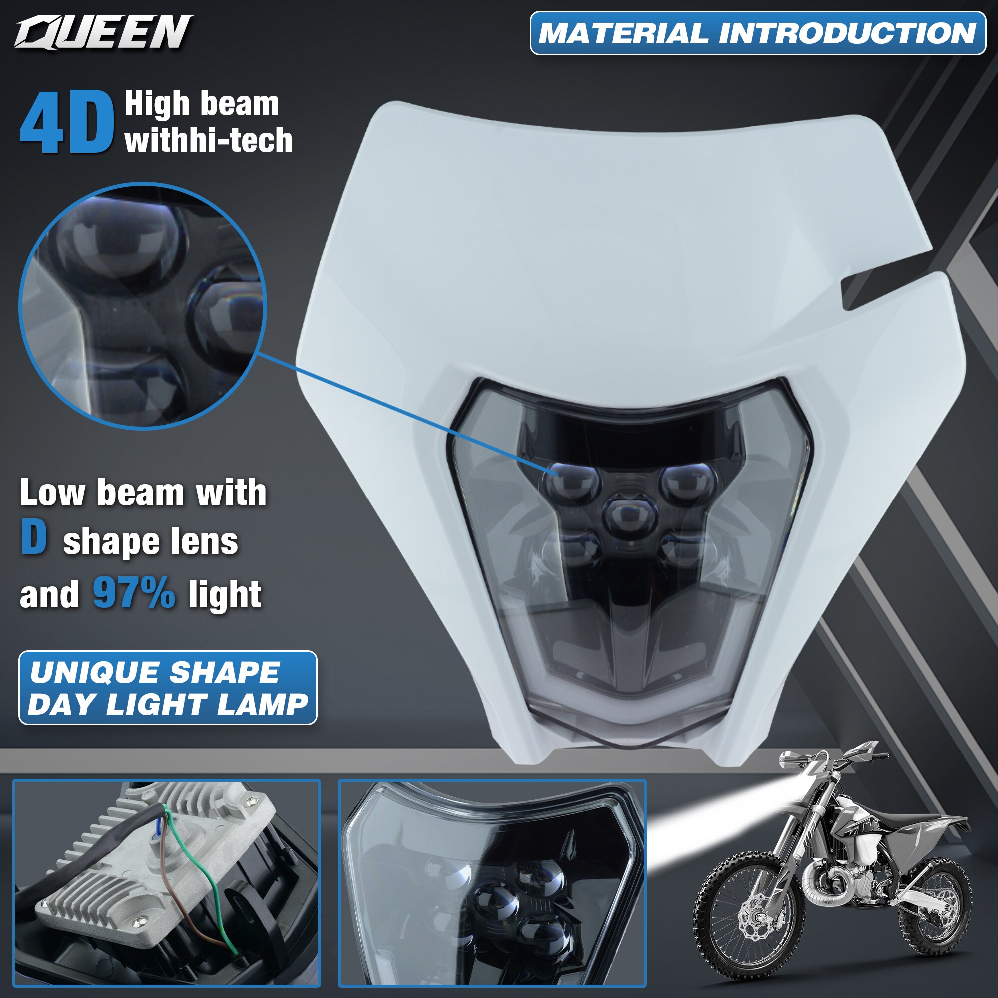 KÖNIGIN X Motor- Motorrad LED Scheinwerfer Scheinwerfer Kopf Licht Supermoto Verkleidung Für KTM EXC SXF MX Schmutz Fahrrad Enduro LED scheinwerfer