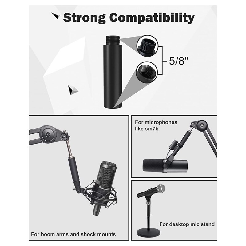 Tubo de extensión de soporte de micrófono, 5/8 pulgadas hembra a 5/8 pulgadas macho, varilla de extensión de micrófono para soportes de escritorio y soporte de brazo, 4 Uds.