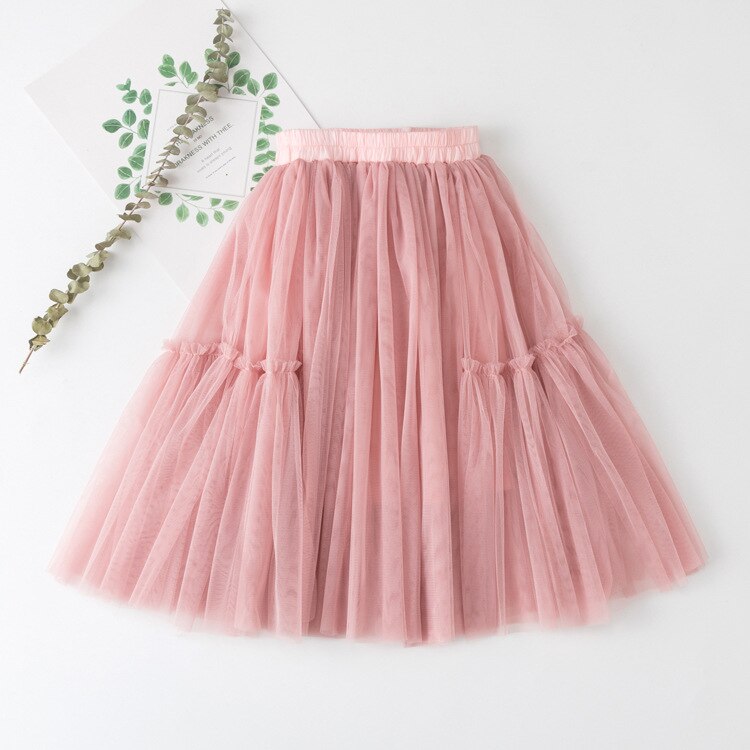 Tonårsflickor lång kjol barnkläder barn rosa svarta kjolar tjejer kjolar sommar 4 6 8 10 12 14 år puff princess kostym: Rosa / 12t