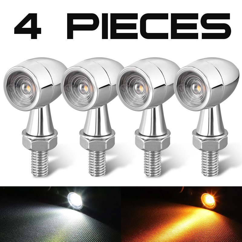 Mini Blinker Light Motorcycle Turn Signal Lights Chrome Black Yellow Red White Rear Indicator Light for Honda Yamaha Suzuki: 4pcs White Yellow