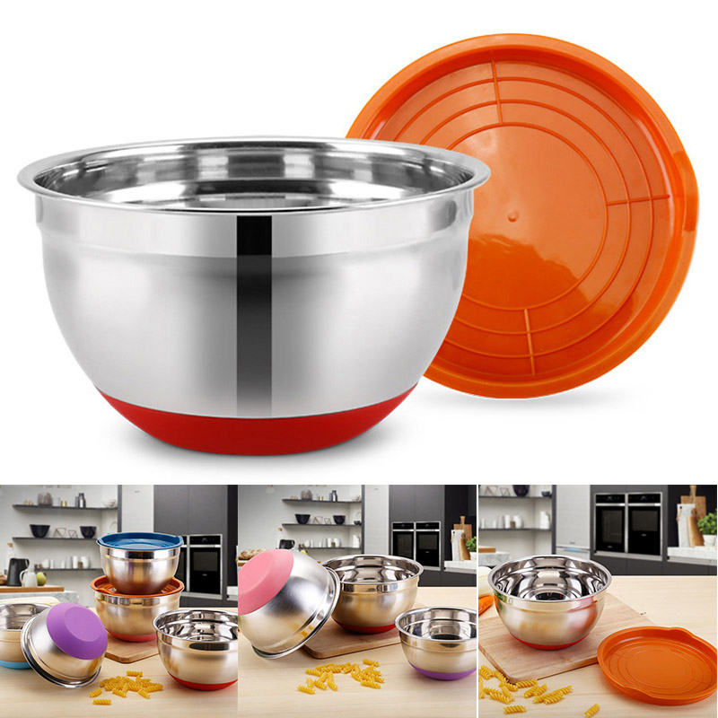 Tazón de acero inoxidable con cubierta de sellado sin magnético, olla inferior de silicona para ensalada, utensilios de cocina para hornear huevos, GQ