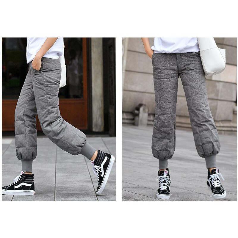 Women Outdoor Winter White Duck Down Pants Thicken Thermal Windproof Elastic Waist Pants Climbing Skiing Hiking Sports Trousers