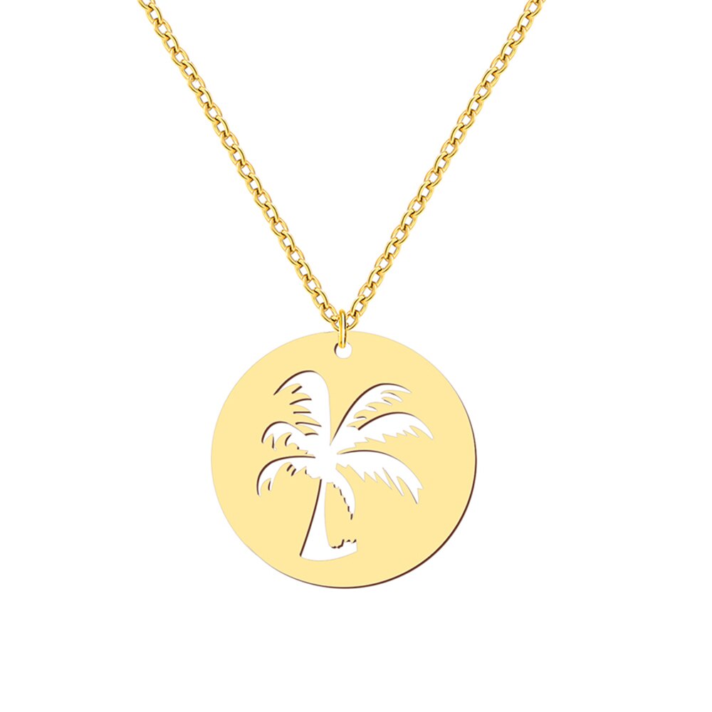 Rvs Kettingen Hollow Kokospalm Hanger Mode Choker Ketting Charme Ketting Voor Vrouwen Sieraden Party Huwelijksgeschenken