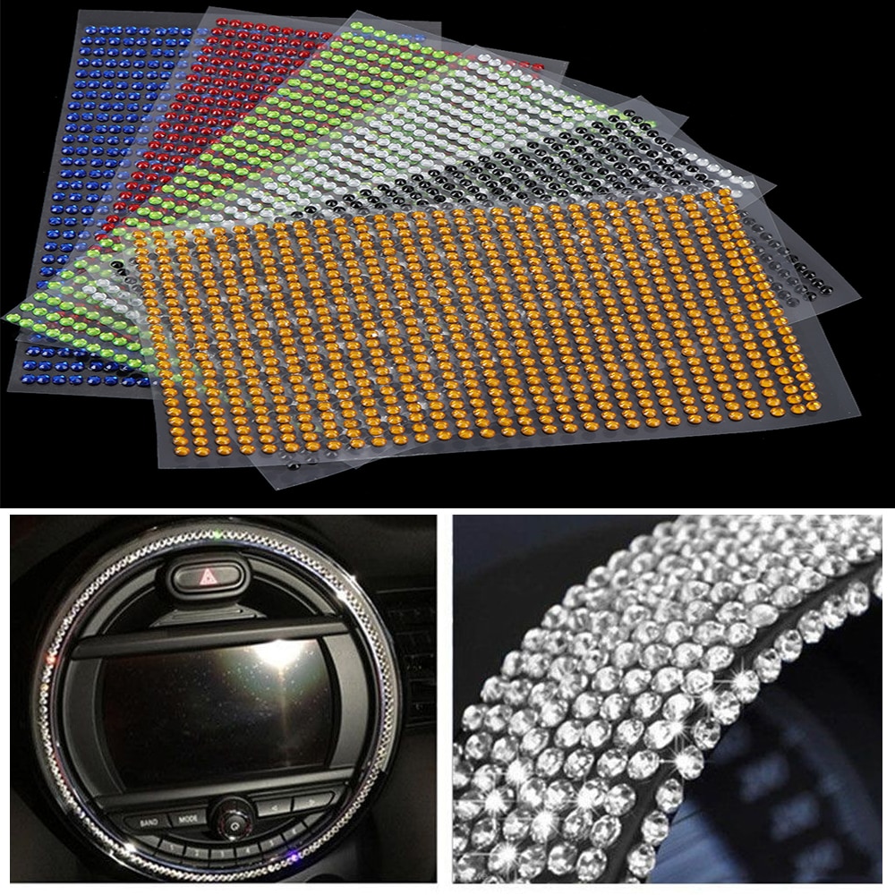 3mm diy krystaller rhinestones bilindretning mærkat styling tilbehør mobil / pc kunst diamant selvklæbende klistermærker dekor mærkat