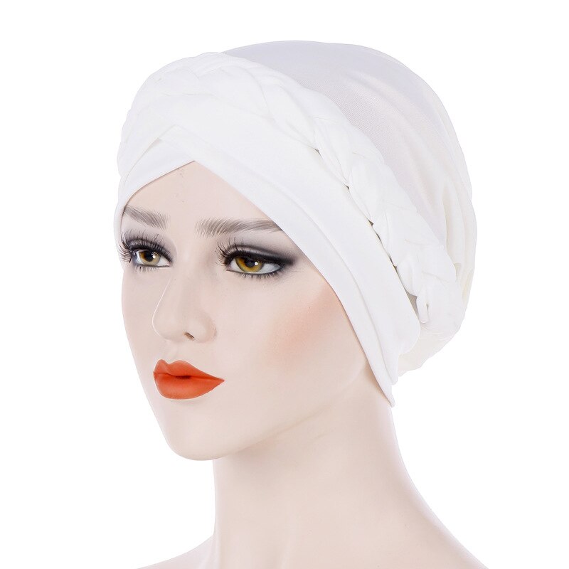 Diadema Africana cruzada para la frente, turbante de Color sólido para mujer, gorro musulmán, Hijab listo para usar: 2