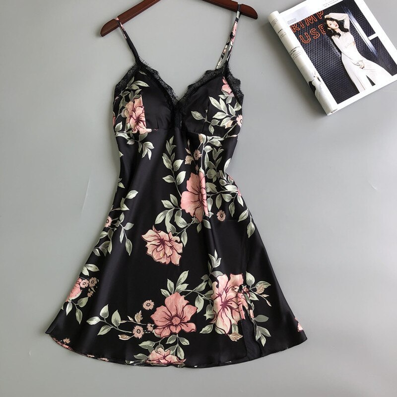 Nachthemden Vrouwen Mouwloze Bloem Printing Spaghetti Knielange Koreaanse Leisure Losse Elegante Womens Sleepshirt Nachtkleding