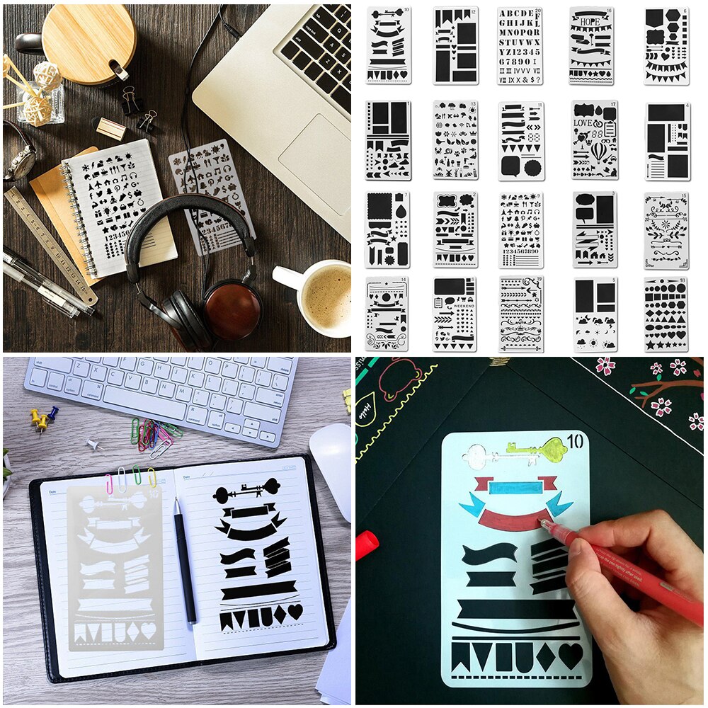 1pc Hollow Ruler Plastic Stencils Bullet DIY Journal Stencil Template Journal Notebook Diary Scrapbook Stationery Portable Art