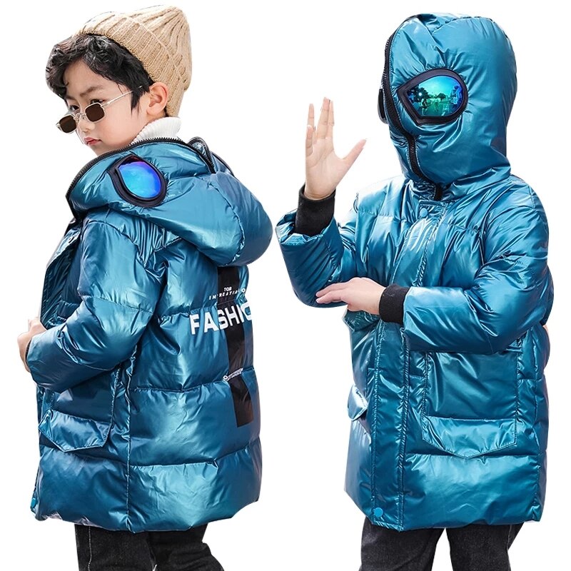 Superman de invierno para niños de 110-160cm, traje de chaquetas de pato blancas, ropa de abrigo acolchada con luz cálida,: green / 5T