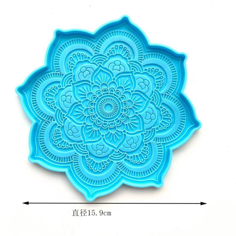 Molde de silicona de resina para posavasos redondo de Mandala, bandeja para posavasos de café, molde para bricolaje, resina epoxi, yeso, hormigón, copa de vino, molde para estera: Multicolor
