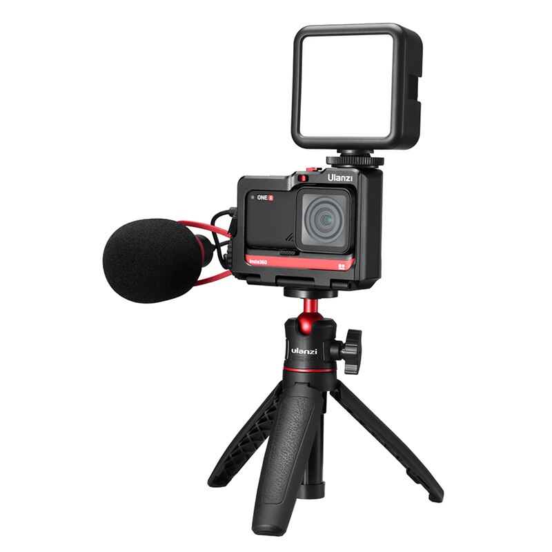 Ulanzi, jaula de Metal para Insta360 One R con zapata fría para micrófono de luz LED, funda Vlog, insta 360, jaula one r