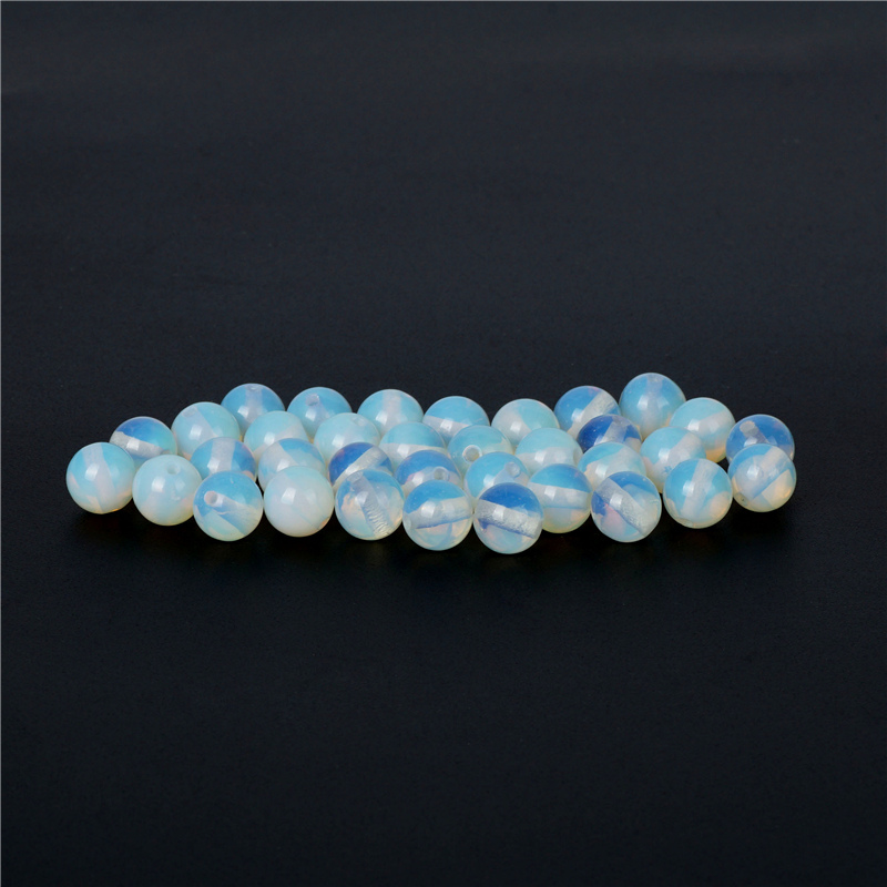 TopGoods White Opal Stone Beads Albumen Round Loose Beads 4-10mm Strand 15" Birthstone For Stone Jewelry Making