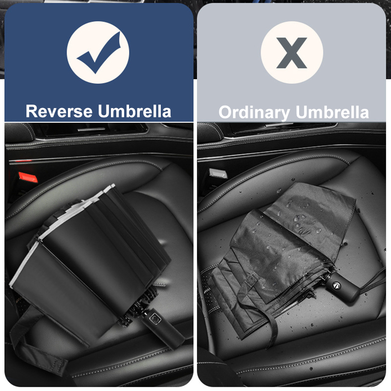 Ombrello da donna per uomo Ombrello pieghevole inverso completamente automatico con ombrelli UV a strisce riflettenti antivento