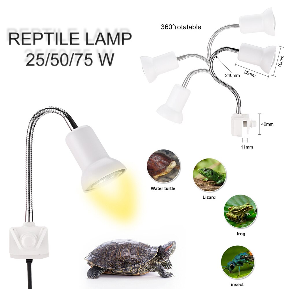 25/50/75W Aquarium Infrarood Verwarming Voor Turtles Lamp Reptielen Verwarming Licht Ceramices Socket 360 Draaibare Klem 11Mm Geknipt Tan