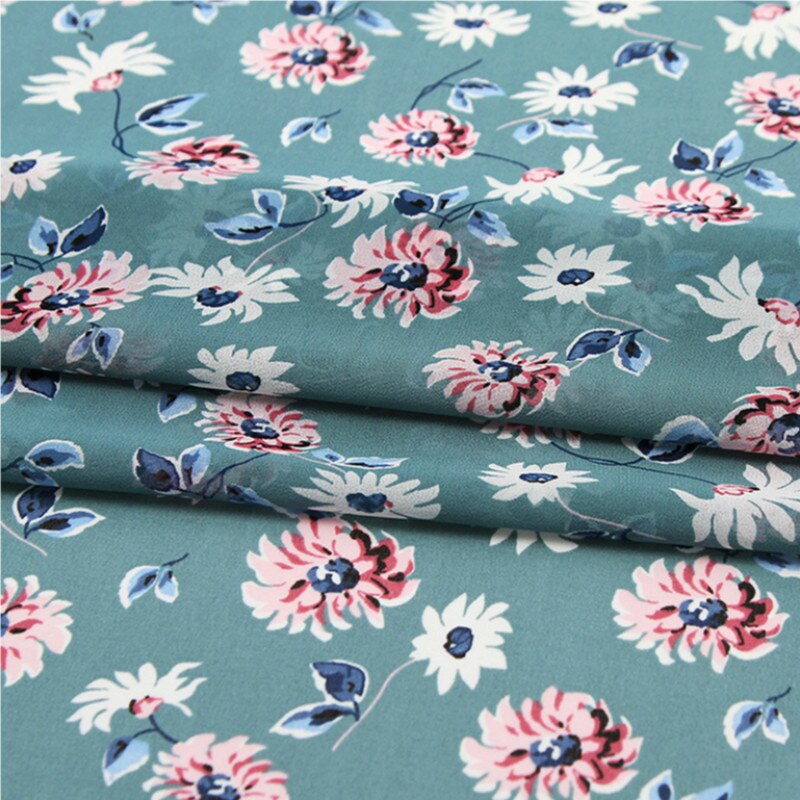 Tela de tul de gasa con estampado de flor azul suave, para camisas de vestir, por metro
