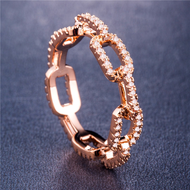 Creatieve Keten Dames Ring Zirkoon Ring Voor Vrouwen Verzilverde Rose Goud Koper Strass Ring Populaire Trouwring Sieraden