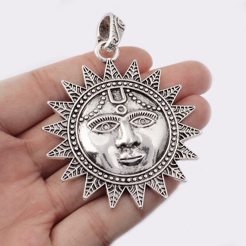 2 pçs tibetano prata grande sun face charme pingente com conector de fiança para colar jóias accessorices descobertas