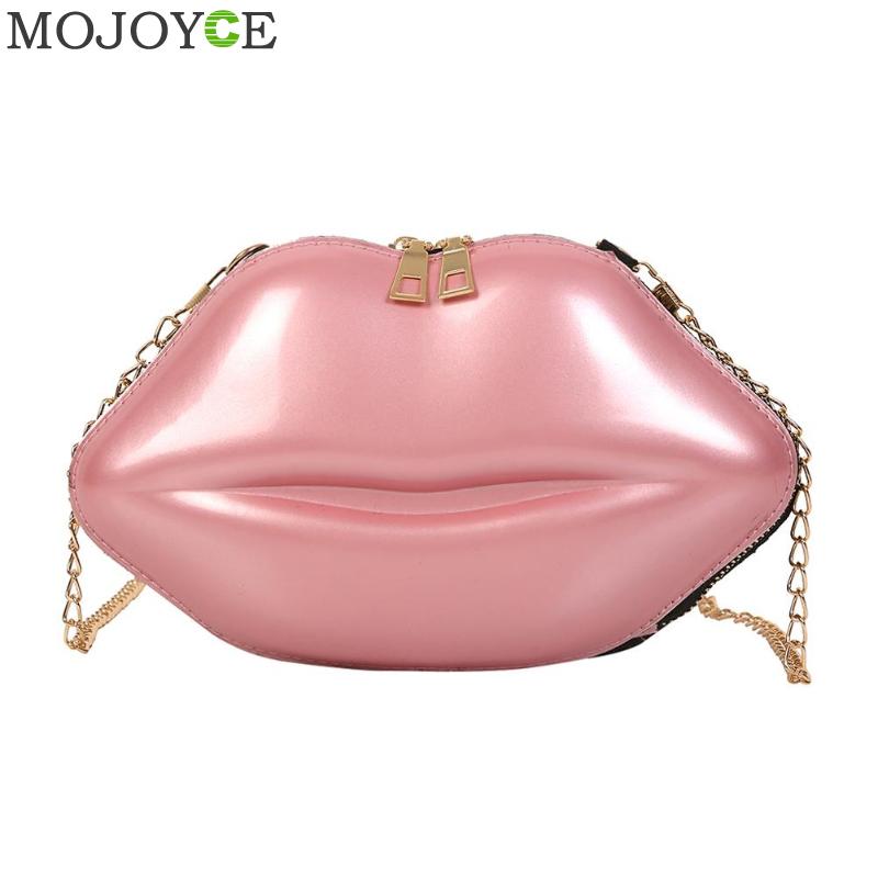 Frauen Rot Lippen Kupplung Tasche Damen Pu Leder Kette Schulter Tasche Bolsa Abend Tasche Lippen Form Geldbörse: Pink