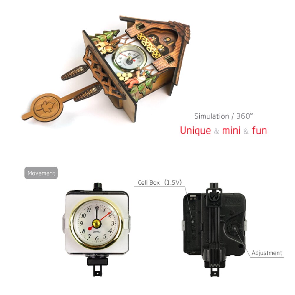 Reloj de cuco de resina 3D hecho a mano de madera antigua nórdica, colgante de pared, llamada de pájaro, campana de tiempo, cronometraje, oscilación automática para niños Roo