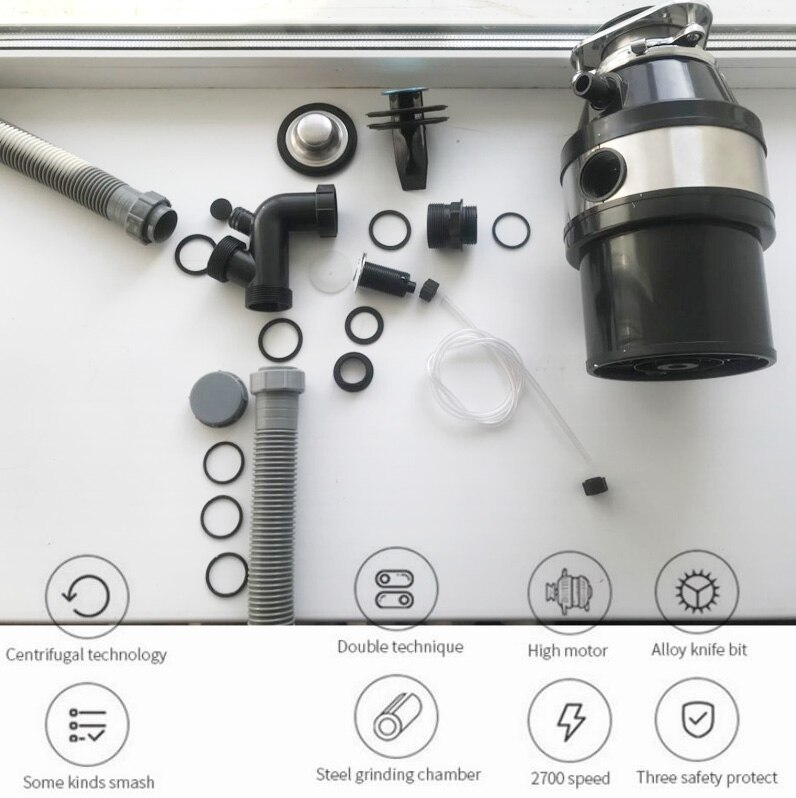 Food Waste Disposer 370W Food Residue Garbage Processor Sewer Rubbish Disposal Crusher Grinder Kitchen Sink Appliance