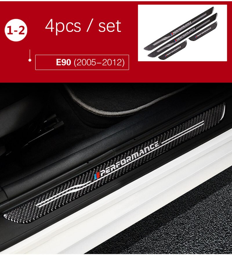 Umbral de puerta protectores de placa de desgaste de fibra de carbono de umbral de puerta s pegatinas para BMW F10 F30 F34 E70 X1 X5 X6 E90 E70 E71 Accesorios: 1-2 E90 2005-2012