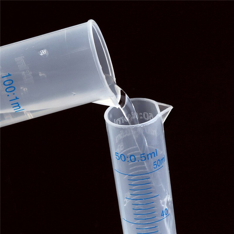 4 stks/set Transparante Meten Plastic Afgestudeerd Cilinder Lab Maatbeker Laboratorium Gereedschap 10 ml/25 ml/50 ml /100 ml