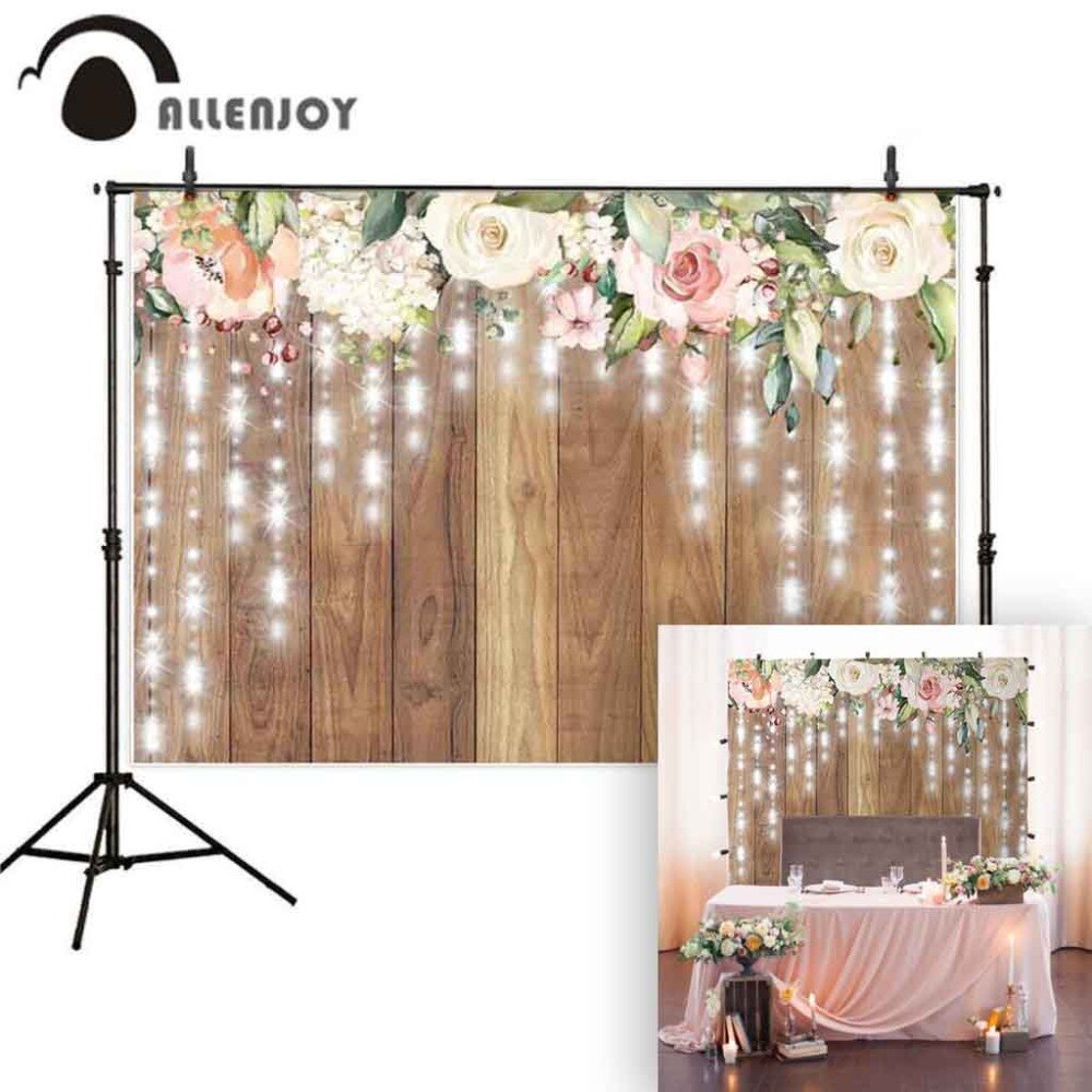 Allenjoy photography backdrop rustic wedding glitter flower wooden Floor background Birthday Valentine's Day Photozone Decor