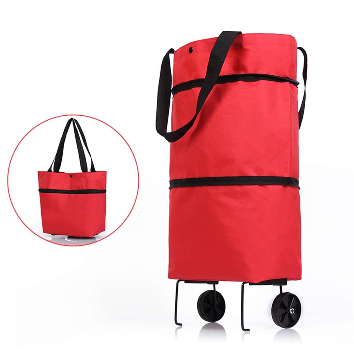 Licht Gewicht Vouwen Opvouwbare Winkelwagen Bagage Reistas Trolley Draagbare Sleepboot Opknoping Tas Mode Oxford Effen Vrouwen Tassen: Rood