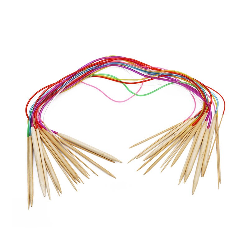 Juego de agujas de tejer circulares DIY de 18 unidades, conjunto de ganchos de ganchillo de agujas de coser circulares de bambú de 40-120cm: 80cm  Colorful