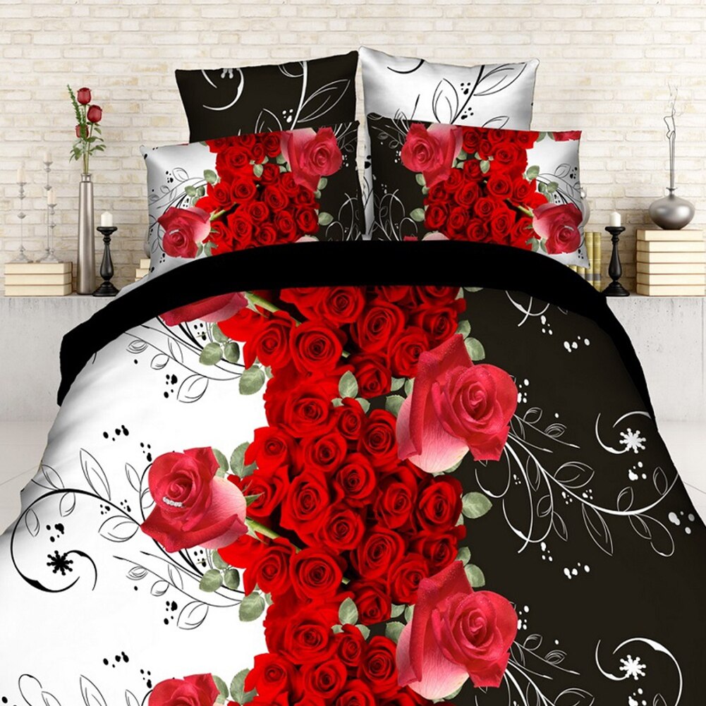 18 Stijlen Wit Rode Bloem 3D Beddengoed Set van Dekbedovertrek Kussensloop Set Bed Kleding Dekbedden Cover Queen Twin geen Quilt: Flower 3D008