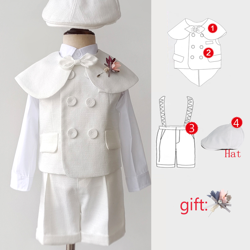 Boutique-dragt til baby dreng, dåbstøj, hvidt vestsæt, herretøj til børn, 1-4 år, fødselsdag, bryllupsfesttøjsæt: Elfenben / 24m