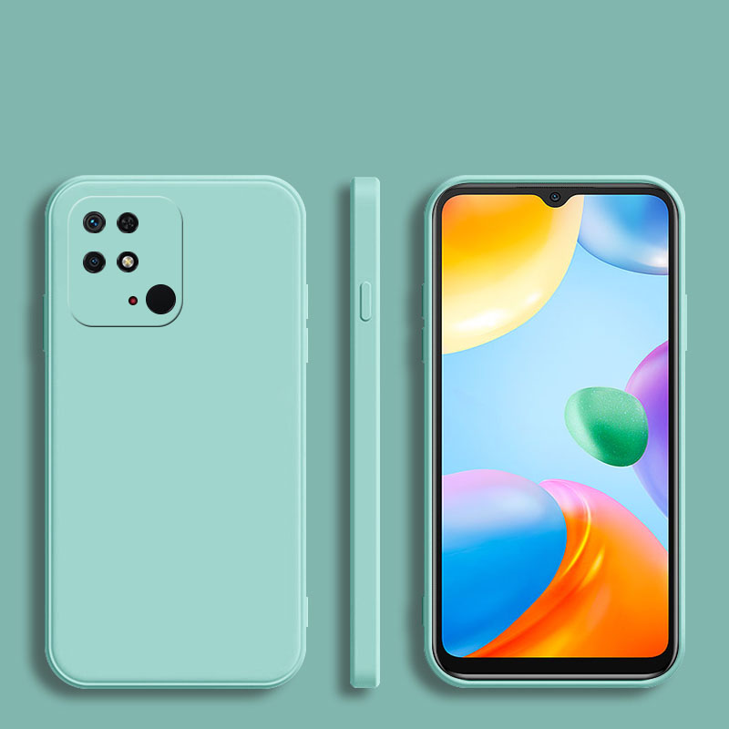 quadratischer Rahmen Silikon Handy hülle für xiaomi redmi 10 10a 10c Coque Voll schutz funda weiche matte Rückseite: Mikrofaser / HIMMELBLAU