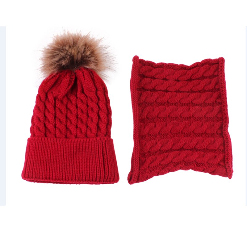 2 stk sød kid pige dreng baby spædbarn vinter varm hæklet strik hat beanie cap + tørklæde solidt sæt: E