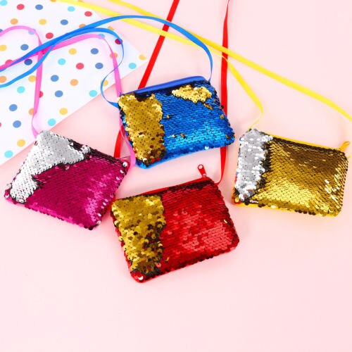 Baby Sequins Coin Purse Change Wallet Kids Pouch Glittering Clutch Bags Satchel Blue Pink Purple Red Yellow Champagne