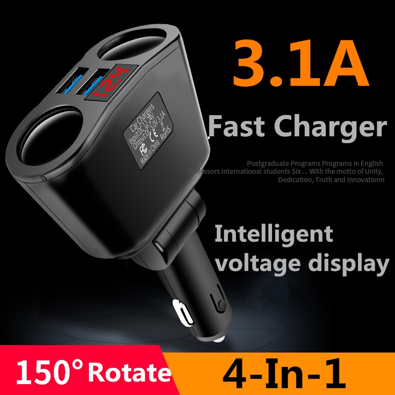 3 in 1 12V Car Charger For iPhone Huawei Car Cigarette Lighter Socket Splitter Plug Dual USB Charger For Samsung Fast Charging