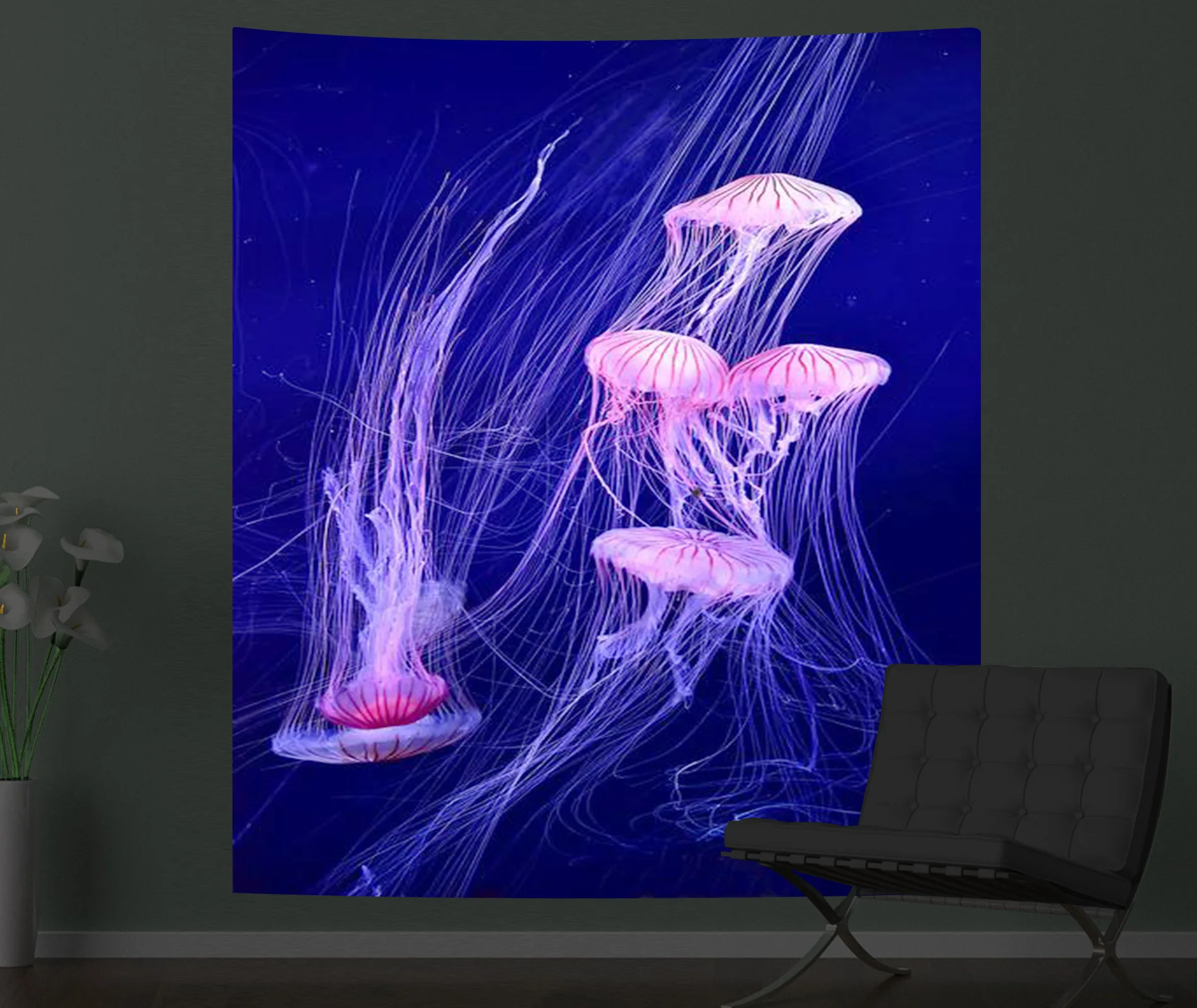 Black Light Tapestry Wall Hanging UV Reactive Psychedelic Jellyfish Hippie for Bedroom Dorm Independent Room Decoration: 230x150 cm / Crystal