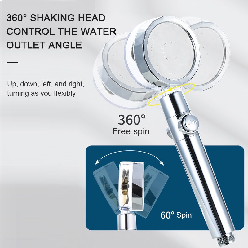 Obrót o 360 ° głowica prysznicowa oszczędne zużycie wody i wysokie ciśnienie słuchawka prysznicowa dysza z mały wentylator ręczny prysznic akcesoria łazienkowe