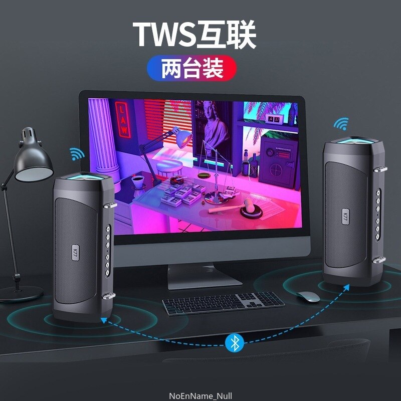Leistungsstarker, lauter dual-lautsprecher mit bluetooth, tragbarer led-subwoofer, wasserdichter boombox für computer, desktop und partys