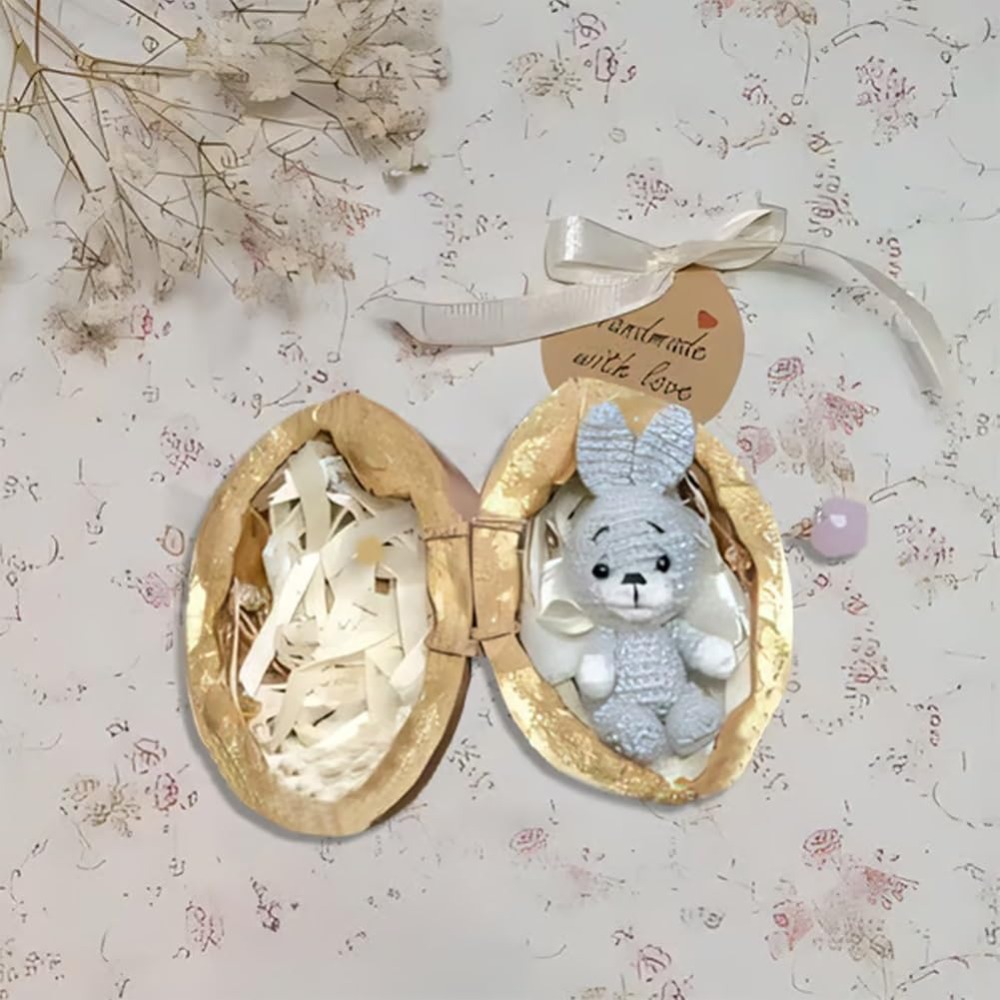 Handwoven Animal in Walnut Shell Positive Bunny Emotional Support Crochet Rabbit and Bear with Knitted Handmade Crochet: Deep Sapphire