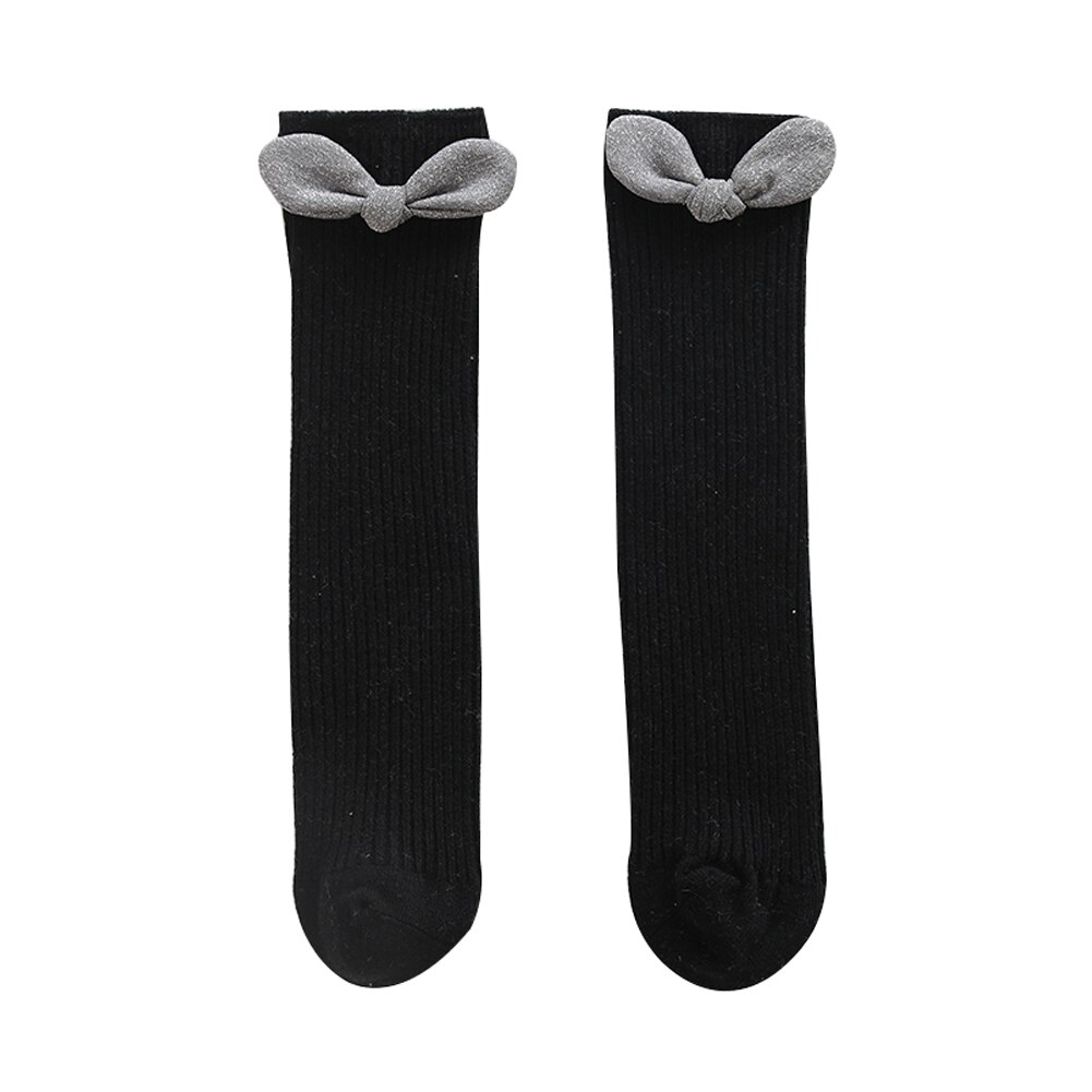 Neue freundlicher Socken Kleinkinder Mädchen Großen Bogen Kniehohe Lange Weiche Baumwolle Rippen Bowknot Herbst Winter Warme Socken Für freundlicher Süssigkeit Farbe: Schwarz / 1 zu 4T