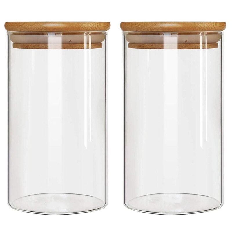 Glazen voorraadpot, met luchtdichte afsluiting bamboe deksel , 7.9 x 3.94 in , set  of 2, 1300ml koffiebonen en keukenvoedselcontainer theepot: Default Title