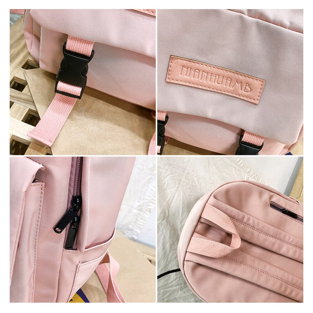 sac à dos en Nylon imperméable adolescent couleur Pure cartable femmes sacs à dos multi-poches loisirs voyage sac à dos