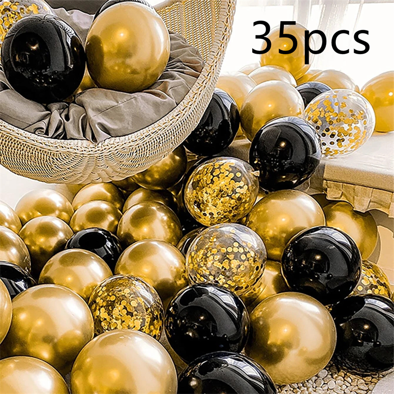 16pcs Black Metallic Sequin Balloons for Birthday Wedding Graduation Party Balloon Decoration: Gold